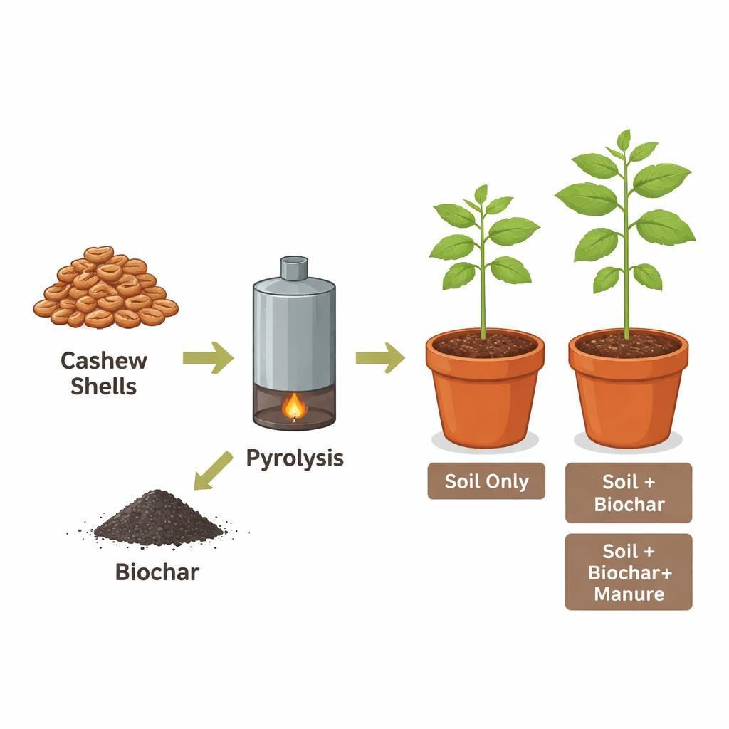 Cashew shells to biochar via pyrolysis